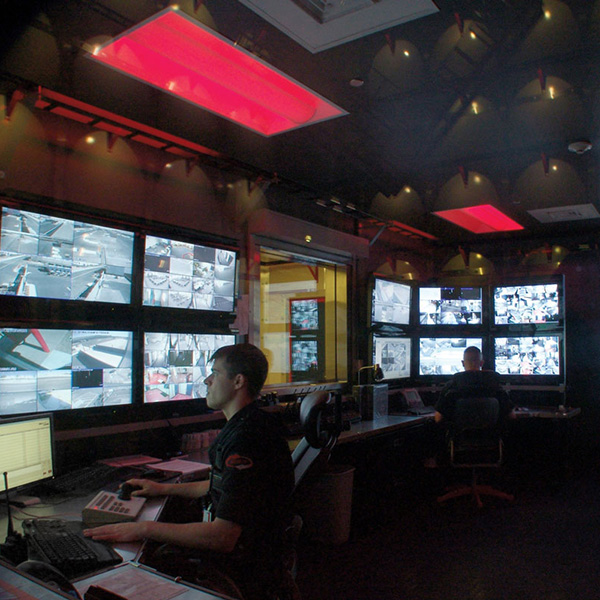 Interior of surveillance room to illustrate secure data centers.